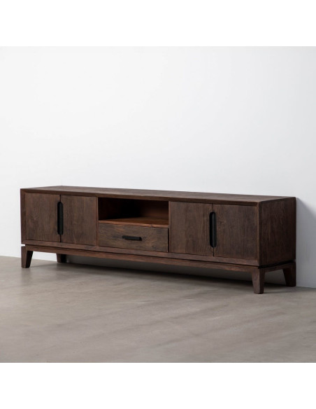 Grand Meuble télé moderne 4 portes 1 tiroir 1 niche en Bois de manguier Marron Kilian - 8