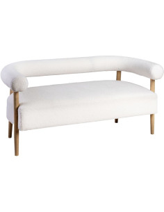 Canapé moderne chic Bouclette 2 places en Tissu Beige Bouclé Bois d'hévéa Naturel Fago - 1