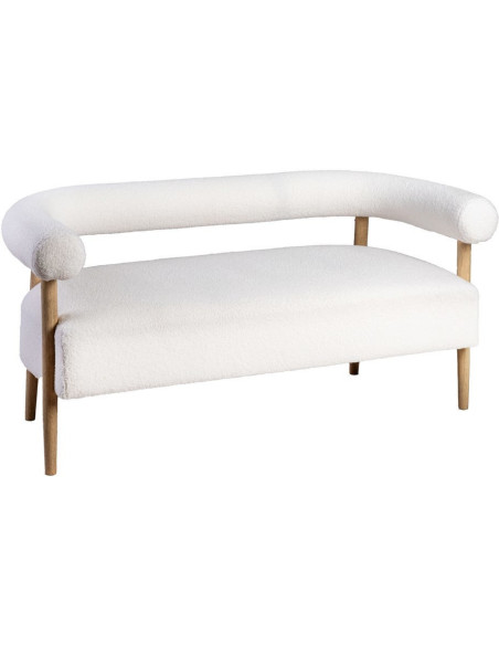 Canapé moderne chic Bouclette 2 places en Tissu Beige Bouclé Bois d'hévéa Naturel Fago - 1