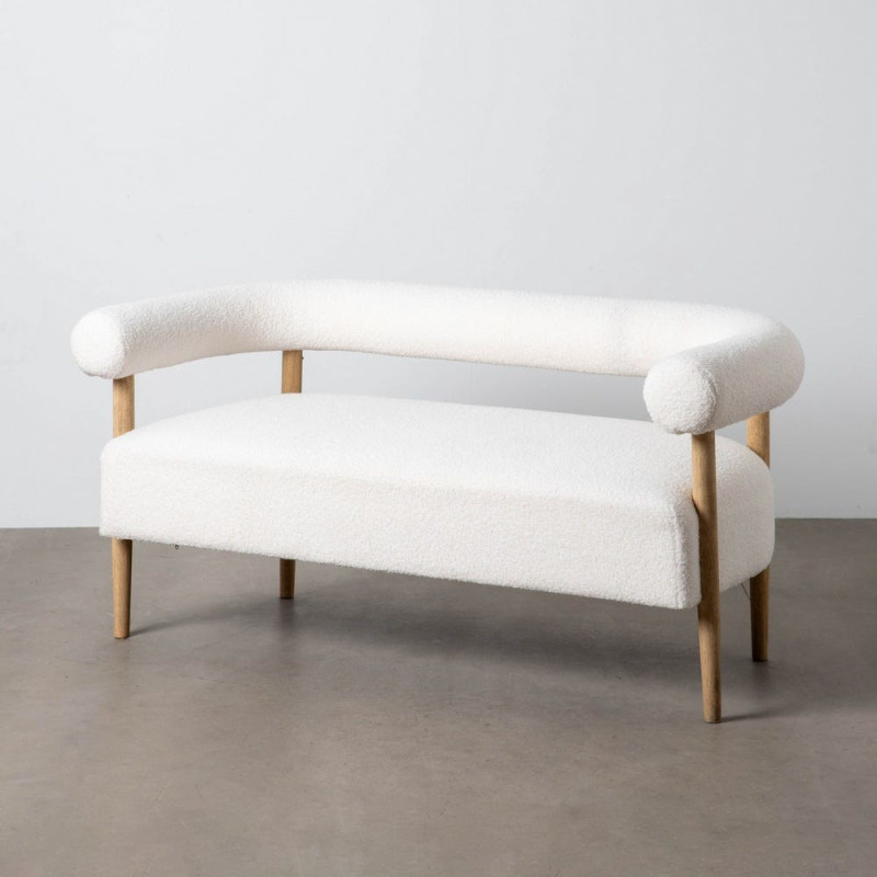 Canapé moderne chic Bouclette 2 places en Tissu Beige Bouclé Bois d'hévéa Naturel Fago - 2