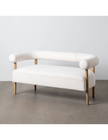Canapé moderne chic Bouclette 2 places en Tissu Beige Bouclé Bois d'hévéa Naturel Fago - 2