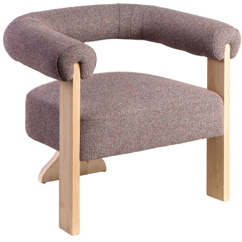 Fauteuil design chic en Tissu Gris rose Chiné Bois multplis Naturel Samos - 1