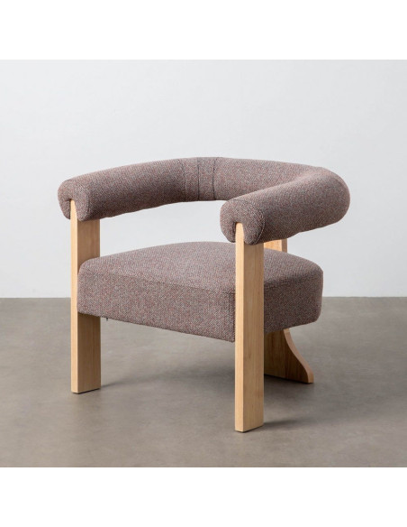 Fauteuil design chic en Tissu Gris rose Chiné Bois multplis Naturel Samos - 2