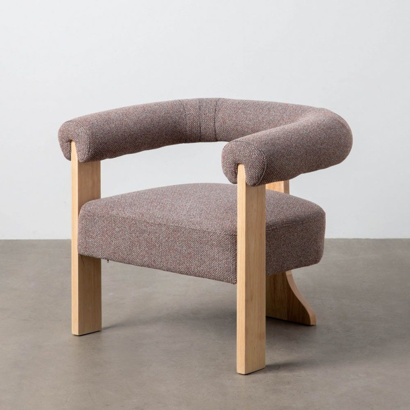 Fauteuil design chic en Tissu Gris rose Chiné Bois multplis Naturel Samos - 9