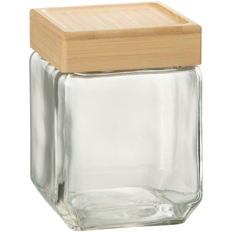Pot avec couvercle 1,2 L Brad en Verre Transparent Bambou Naturel - 1
