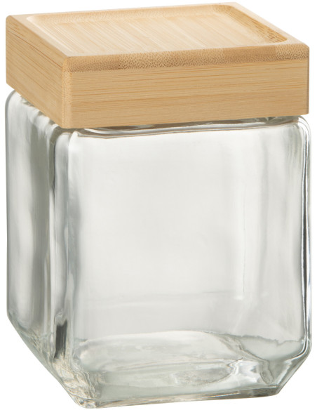 Pot avec couvercle 1,2 L Brad en Verre Transparent Bambou Naturel - 1