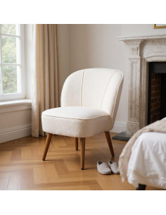 Fauteuil moderne chic Bouclette en Tissu Beige Bouclé Bois d'hévéa Naturel Adra - 2