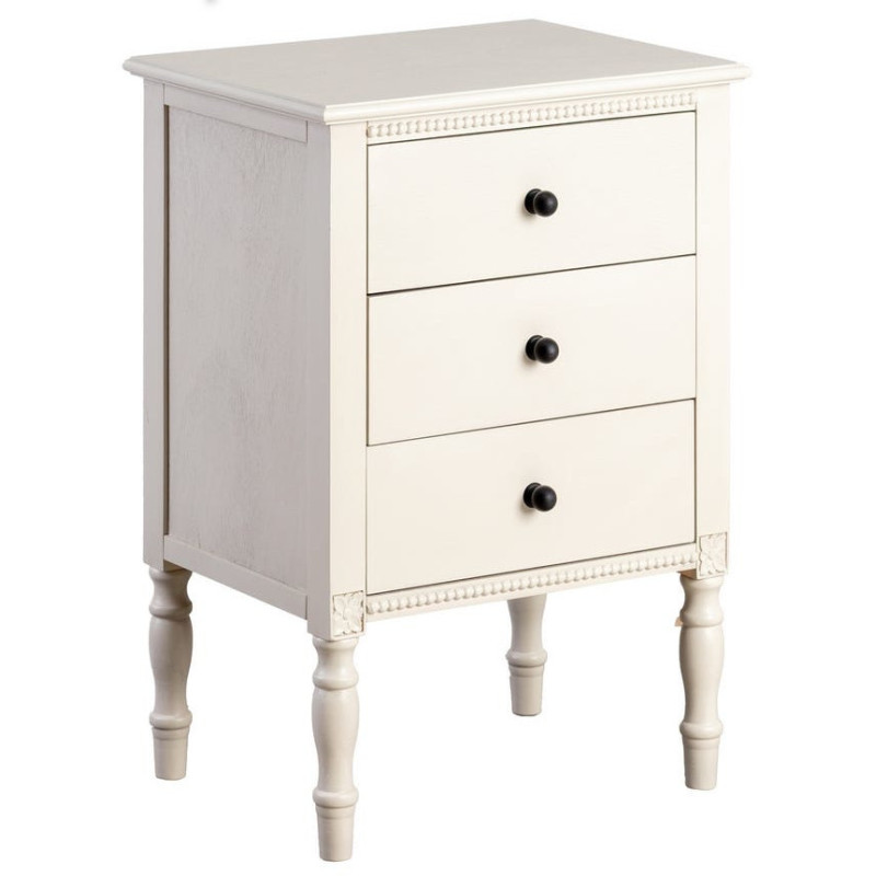 Chevet romantique chic 3 tiroirs en Bois de pin Bois MDF Gris clair Nava - 1