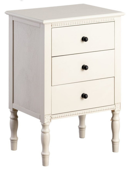 Chevet romantique chic 3 tiroirs en Bois de pin Bois MDF Gris clair Nava - 1
