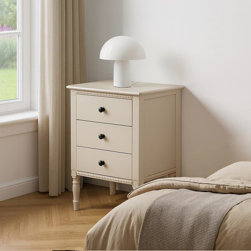 Chevet romantique chic 3 tiroirs en Bois de pin Bois MDF Gris clair Nava - 2