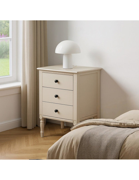 Chevet romantique chic 3 tiroirs en Bois de pin Bois MDF Gris clair Nava - 2