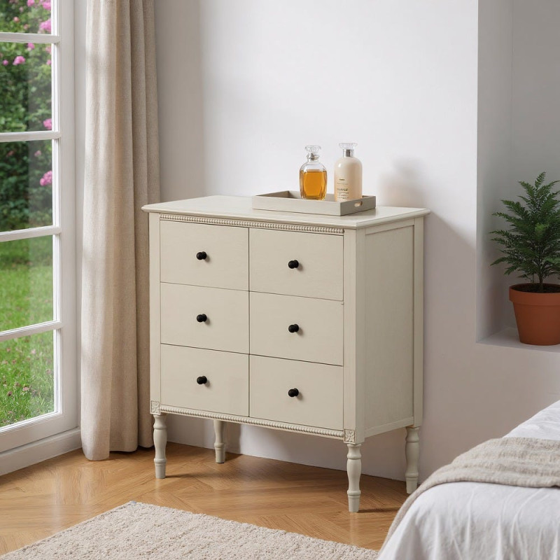 Commode 6 tiroirs gris clair pin et MDF 75x33x75 cm Nava Ixia - 2