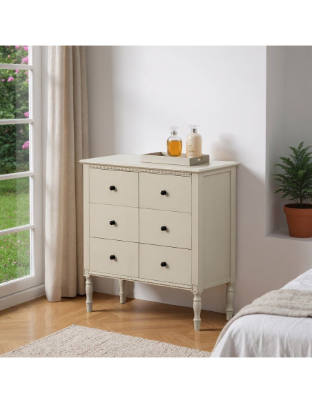 Commode 6 tiroirs gris clair pin et MDF 75x33x75 cm Nava Ixia - 2