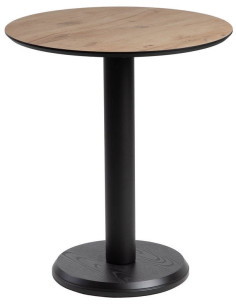 Table bistrot moderne Ronde 3 personnes en Métal Noir Bois MDF Naturel Alaro - 1