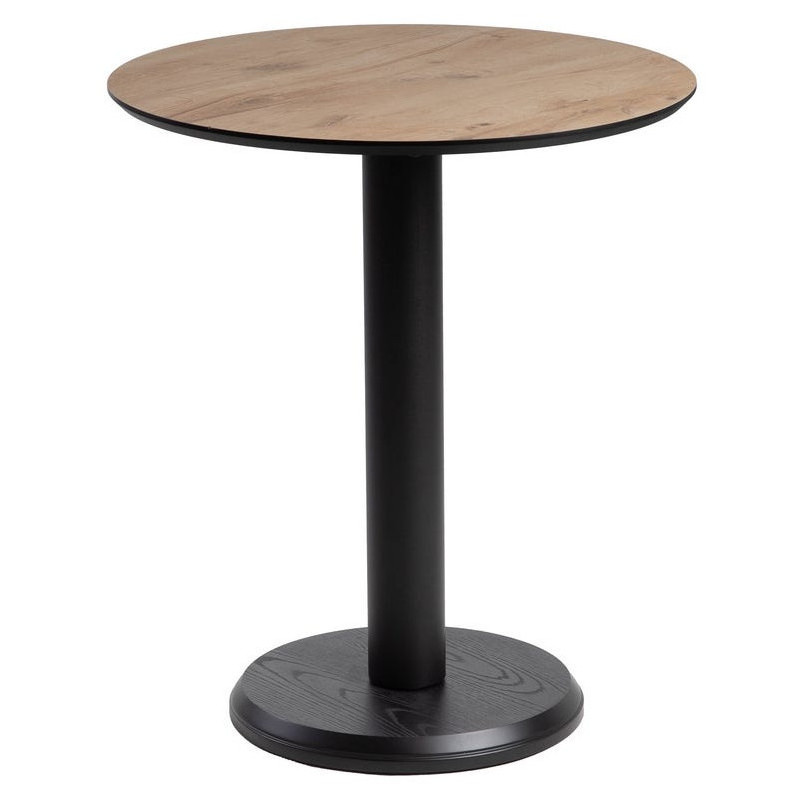 Table bistrot moderne Ronde 3 personnes en Métal Noir Bois MDF Naturel Alaro - 1