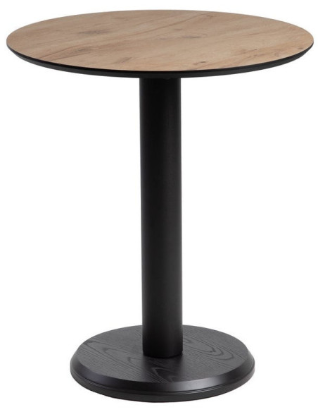 Table bistrot moderne Ronde 3 personnes en Métal Noir Bois MDF Naturel Alaro - 1