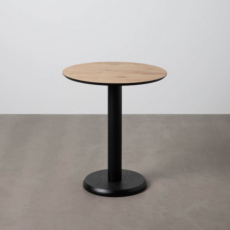 Table bistrot moderne Ronde 3 personnes en Métal Noir Bois MDF Naturel Alaro - 2