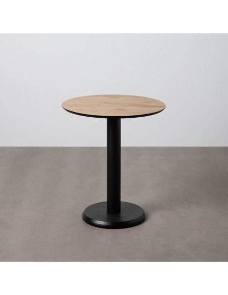 Table bistrot moderne Ronde 3 personnes en Métal Noir Bois MDF Naturel Alaro - 2