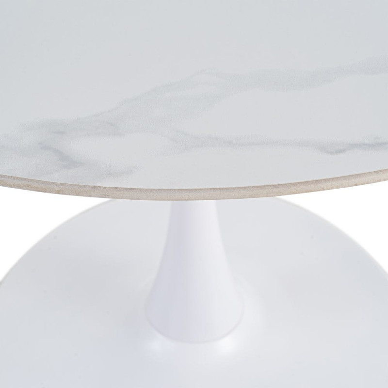 Table à manger moderne chic Ronde 4 personnes en Pierre frittée Blanc Motif marbré Métal Blanc Oshira - 3