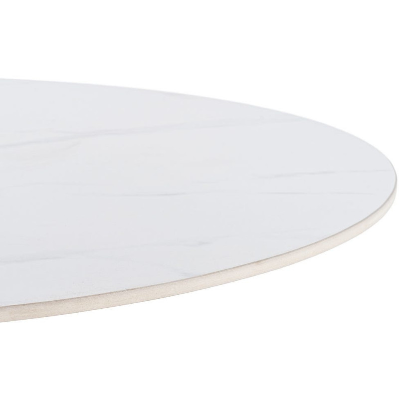 Table à manger moderne chic Ronde 4 personnes en Pierre frittée Blanc Motif marbré Métal Blanc Oshira - 4