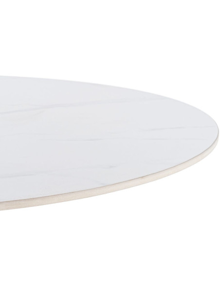 Table à manger moderne chic Ronde 4 personnes en Pierre frittée Blanc Motif marbré Métal Blanc Oshira - 4