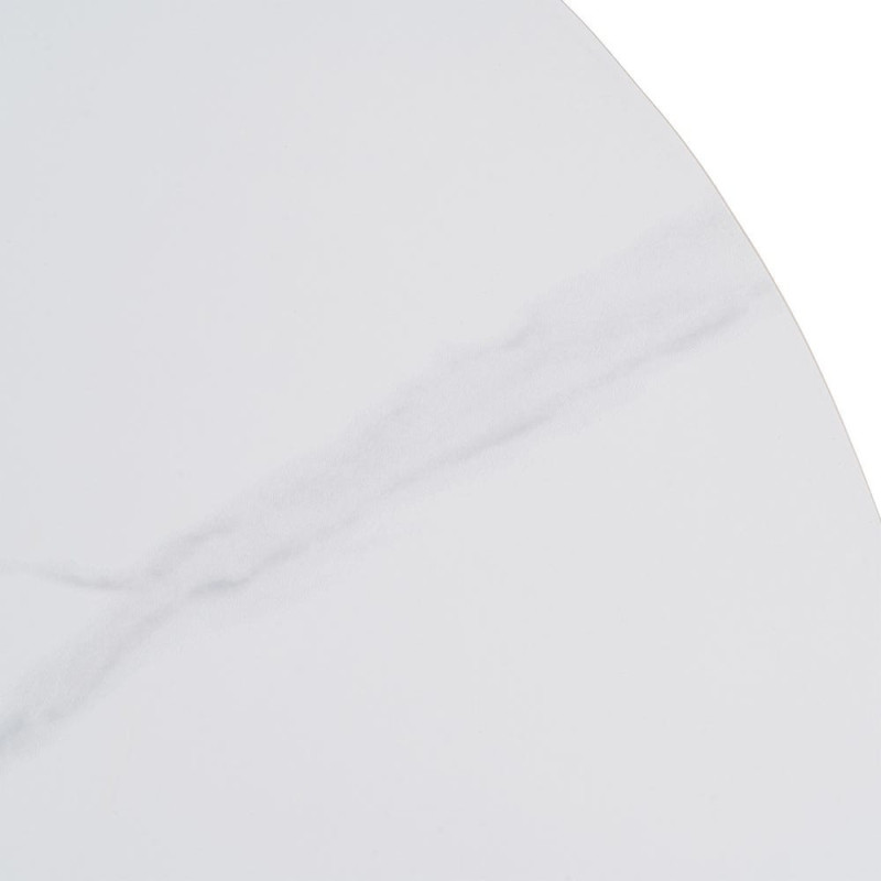 Table à manger moderne chic Ronde 4 personnes en Pierre frittée Blanc Motif marbré Métal Blanc Oshira - 5