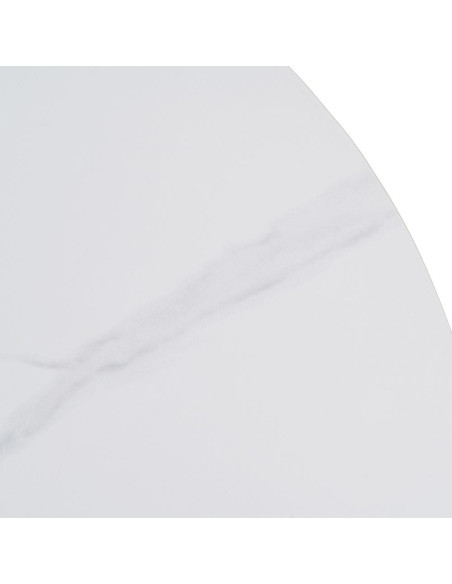 Table à manger moderne chic Ronde 4 personnes en Pierre frittée Blanc Motif marbré Métal Blanc Oshira - 5