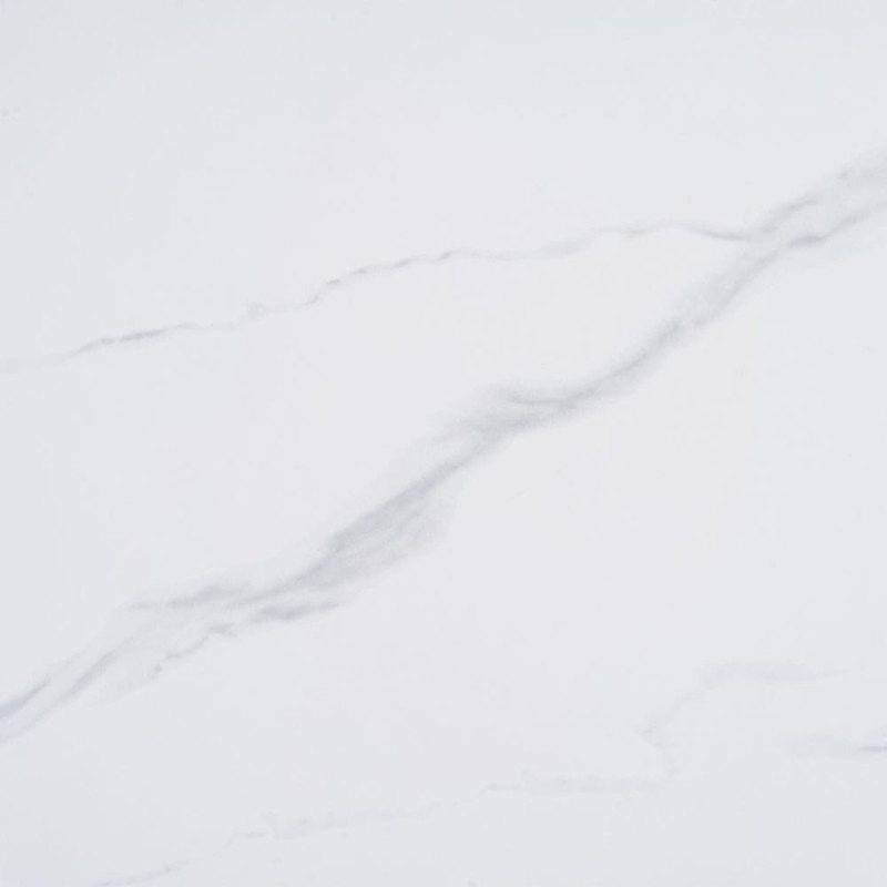 Table à manger moderne chic Ronde 4 personnes en Pierre frittée Blanc Motif marbré Métal Blanc Oshira - 7