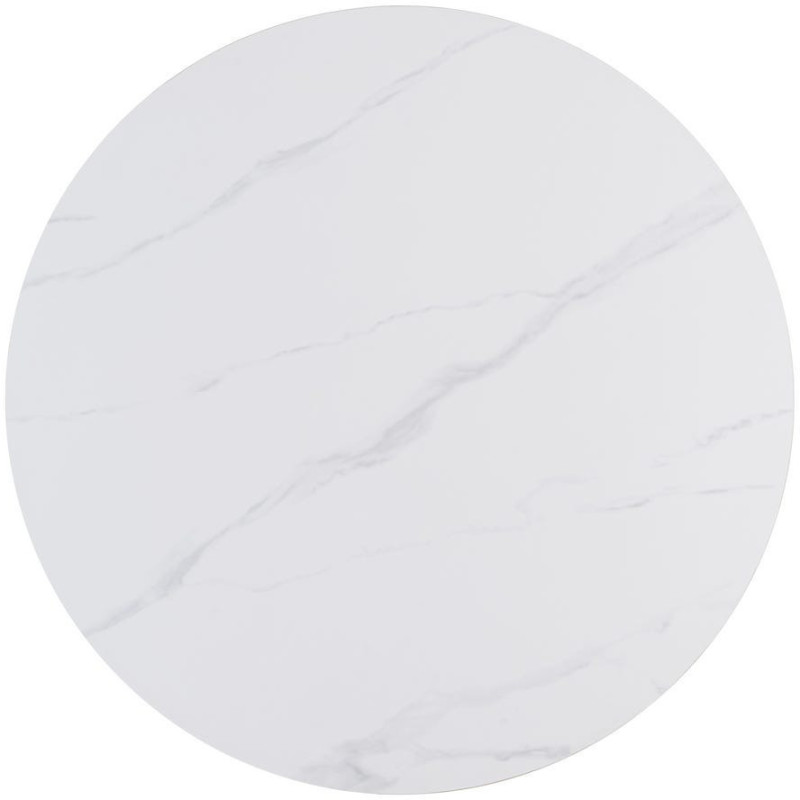 Table à manger moderne chic Ronde 4 personnes en Pierre frittée Blanc Motif marbré Métal Blanc Oshira - 9