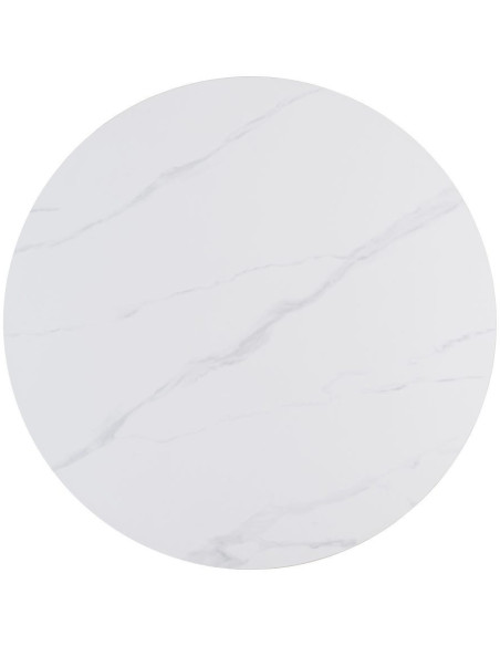 Table à manger moderne chic Ronde 4 personnes en Pierre frittée Blanc Motif marbré Métal Blanc Oshira - 9