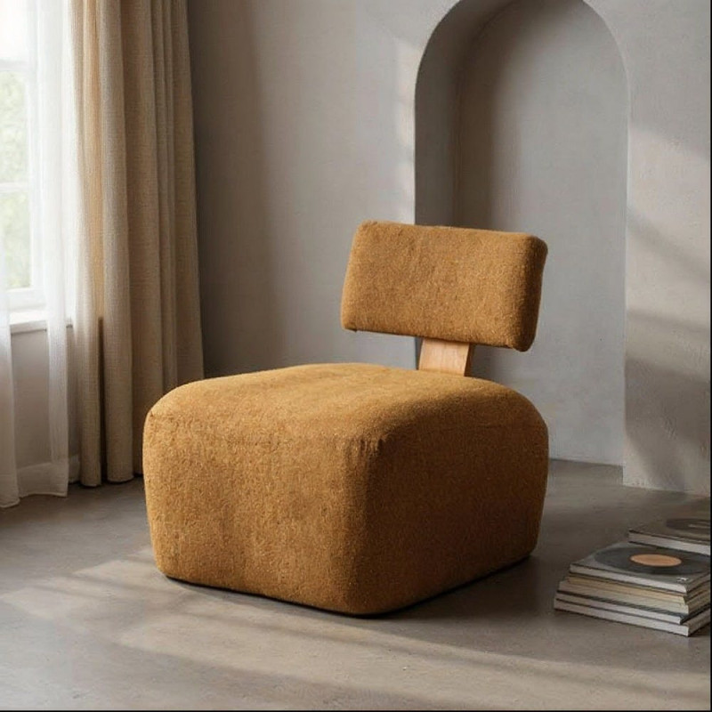 Fauteuil original moderne en Tissu Moutarde Chiné Bois multplis Naturel Ribad - 2