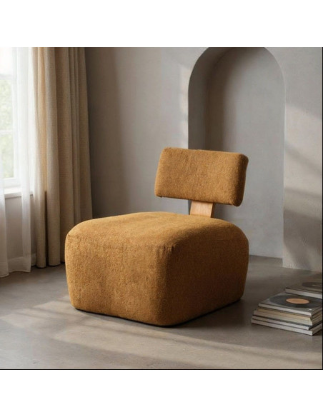 Fauteuil original moderne en Tissu Moutarde Chiné Bois multplis Naturel Ribad - 2