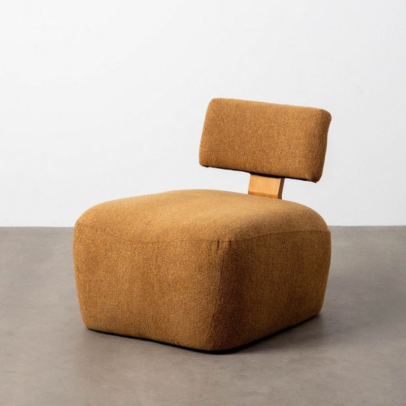 Fauteuil original moderne en Tissu Moutarde Chiné Bois multplis Naturel Ribad - 7