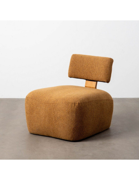 Fauteuil original moderne en Tissu Moutarde Chiné Bois multplis Naturel Ribad - 7