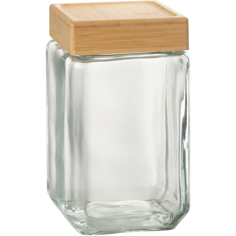 Pot avec couvercle 1,6 L Brad en Verre Transparent Bambou Naturel - 1