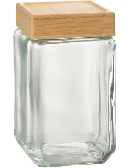 Pot avec couvercle 1,6 L Brad en Verre Transparent Bambou Naturel - 1
