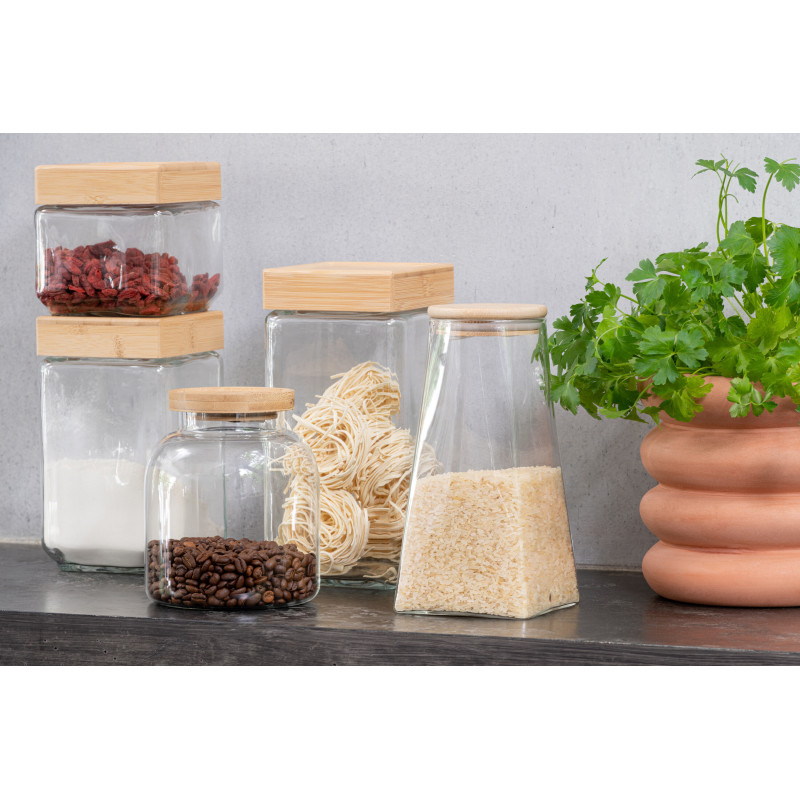 Pot avec couvercle 1,6 L Brad en Verre Transparent Bambou Naturel - 2
