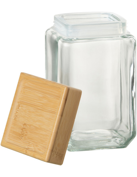 Pot avec couvercle 1,6 L Brad en Verre Transparent Bambou Naturel - 3