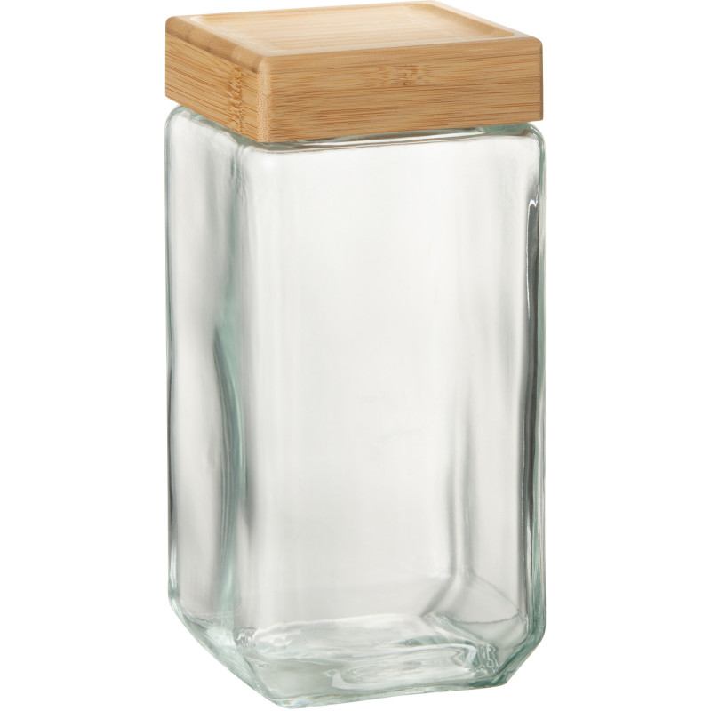 Pot avec couvercle 2,1 L Brad en Verre Transparent Bambou Naturel - 1