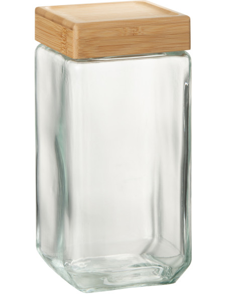 Pot avec couvercle 2,1 L Brad en Verre Transparent Bambou Naturel - 1