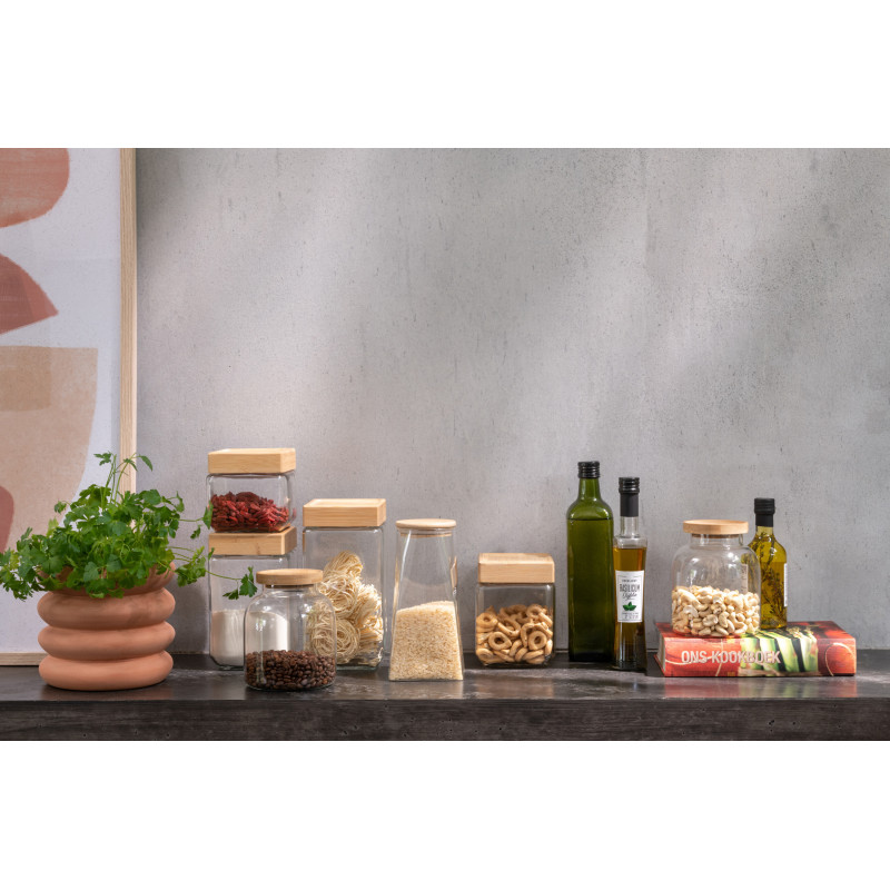 Pot avec couvercle 2,1 L Brad en Verre Transparent Bambou Naturel - 5