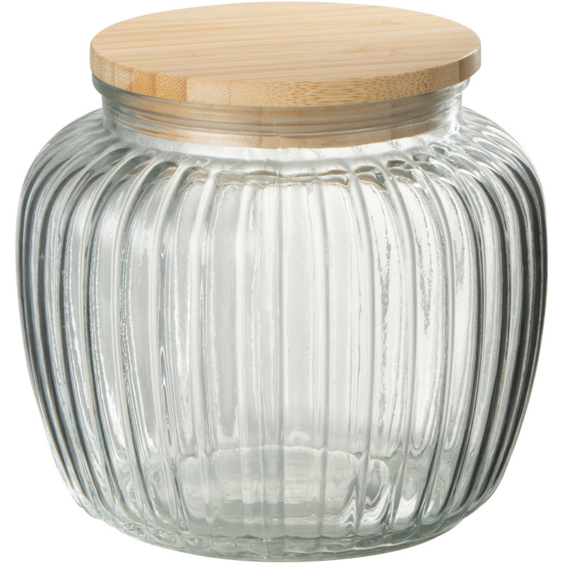 Pot avec couvercle 2,2 L Louis en Verre Transparent Bambou Naturel - 1