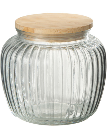 Pot avec couvercle 2,2 L Louis en Verre Transparent Bambou Naturel - 1