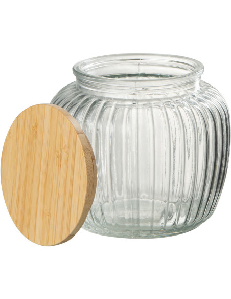 Pot avec couvercle 2,2 L Louis en Verre Transparent Bambou Naturel - 2