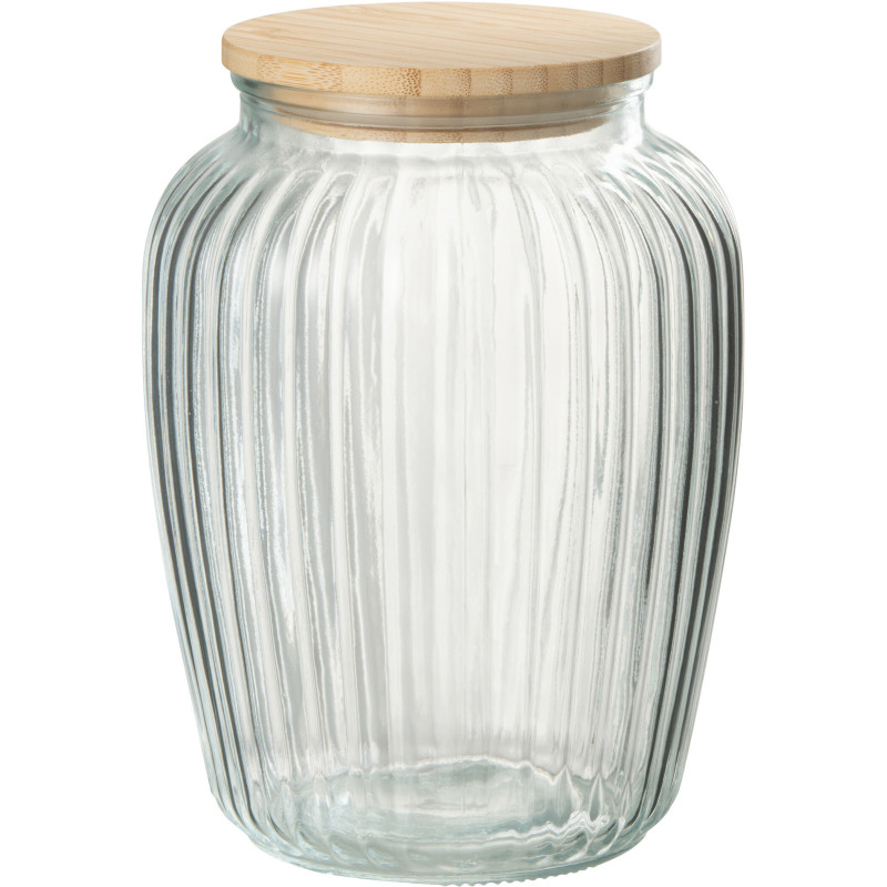 Pot avec couvercle 1,3 L Louis en Verre Transparent Bambou Naturel - 1