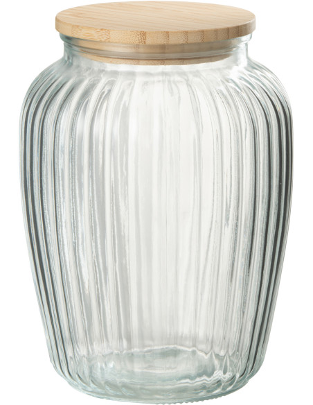 Pot avec couvercle 1,3 L Louis en Verre Transparent Bambou Naturel - 1