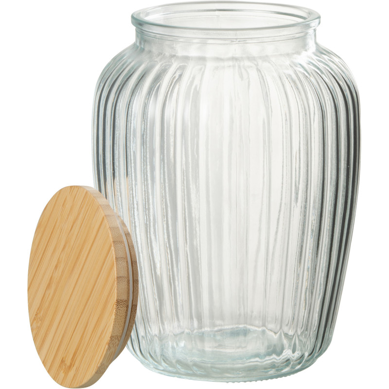 Pot avec couvercle 1,3 L Louis en Verre Transparent Bambou Naturel - 2