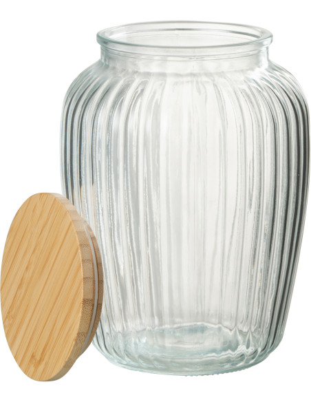 Pot avec couvercle 1,3 L Louis en Verre Transparent Bambou Naturel - 2