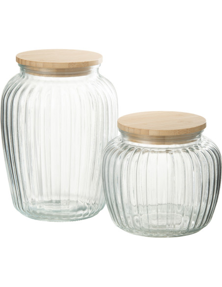 Pot avec couvercle 1,3 L Louis en Verre Transparent Bambou Naturel - 3