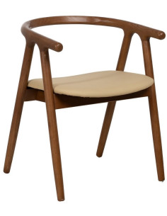 Fauteuil de table mid-century moderne en Bois d'orme Marron Polyuréthane Crème Nyora - 1